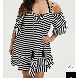 Torrid Black and White Chiffon Cold Shoulder Dress Swim Cover Up